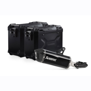 TRAX ADV aluminum case system black + Akrapovic. BMW R 1250 GS 1G13 (K50) (18-